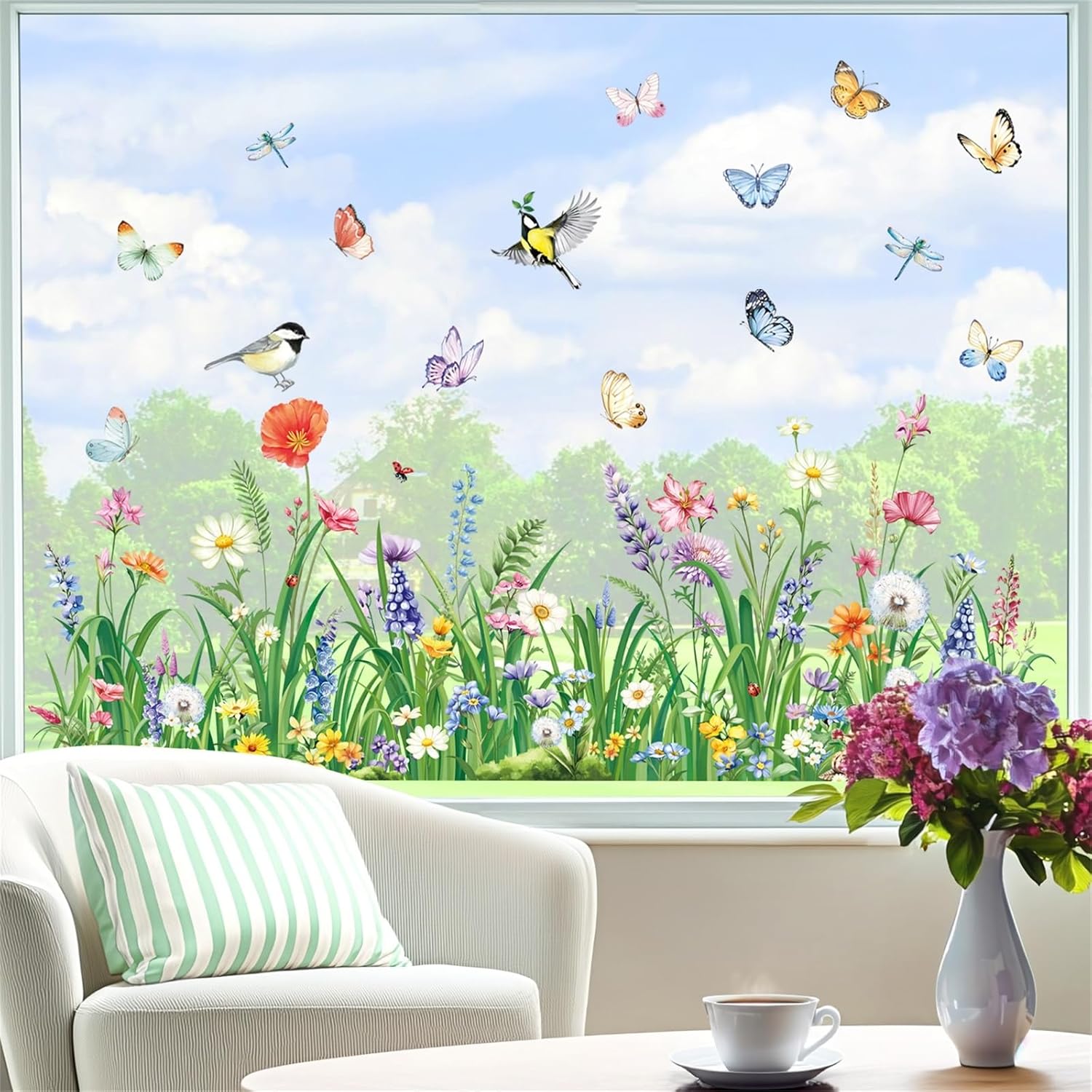 E-shop 1 Stück Frühlings-Fensterfolie für Glastüren & - Blühende Blume & Statischer Aufkleber, Abziehbares PVC-Statikfolie für Schiebetüren,