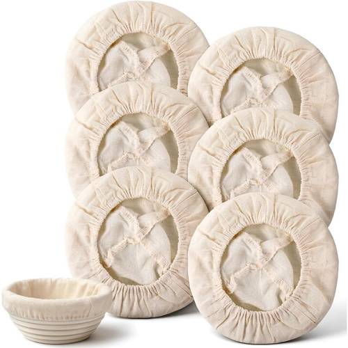 6pcs Bohemian Natural Rattan Bread Proofing Basket Liners - Reusable Mini Round Dough Covers Suitable for Sourdough Baking, Suitable for 5” Bowls, Plastic Basket Covers for &