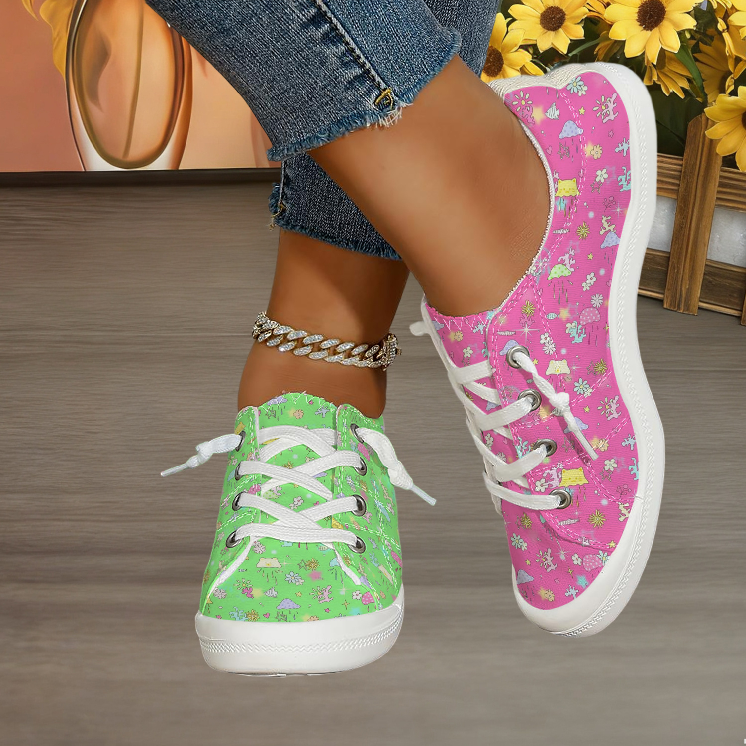 TEMU Cute Cartoon Print Women's Spring Summer Trendy Casual Athletic Shoes, Low-top Comfortable Soft Sole, All-match Daily Lightweight Flat Shoes,