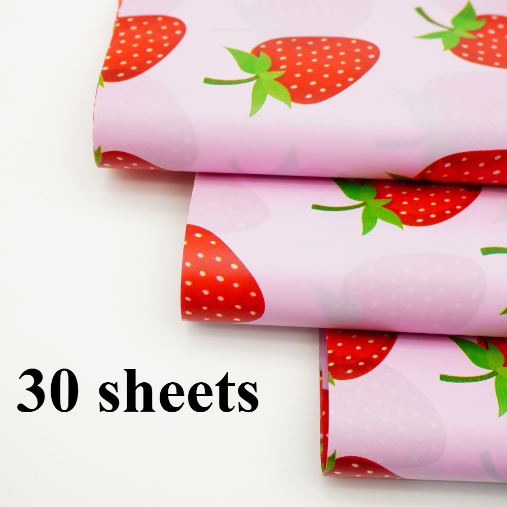 E-shop 30 Blatt rosafarbenes dekoratives Seidenpapier mit Erdbeermuster, Geschenkpapier, DIY, geeignet für Geschenkdekoration, Straußverpackung,