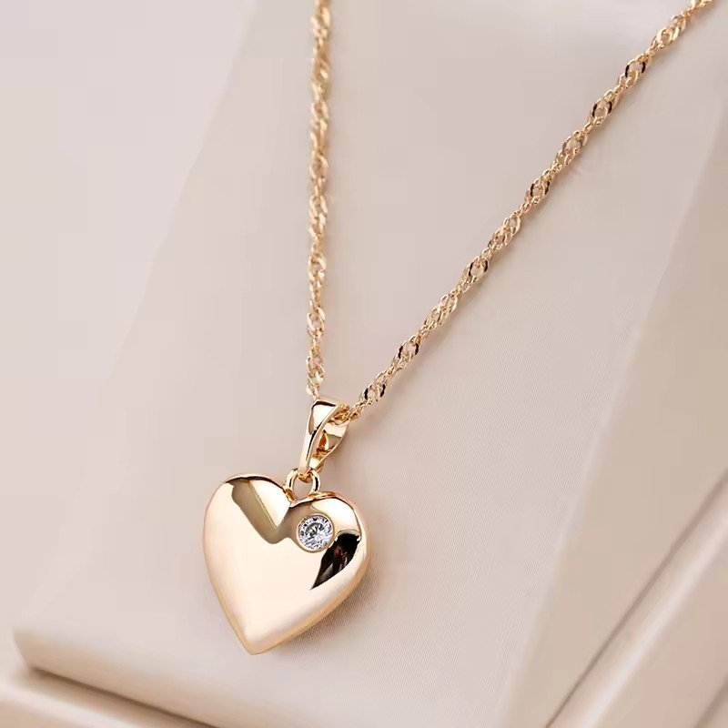 E-shop 1 Stück Goldfarbener Herz-Anhänger mit funkelndem synthetischem Zirkonia- – Eleganter Party-Schmuck für Valentinstag, Muttertagsgeschenke,