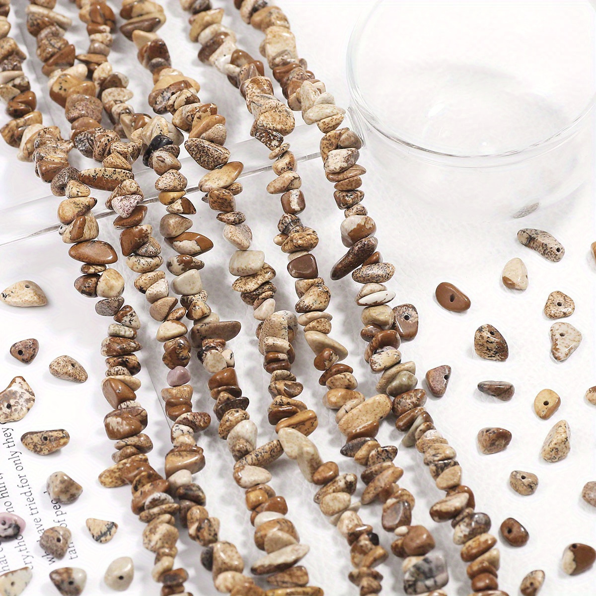 Image of 5-8mm Approximately 506pcs Brown Patterned Spotted Irregular Loose Beads Drilled Stone Decorative Beads Diy Handmade Necklace Bracelet Beading Material Accessories