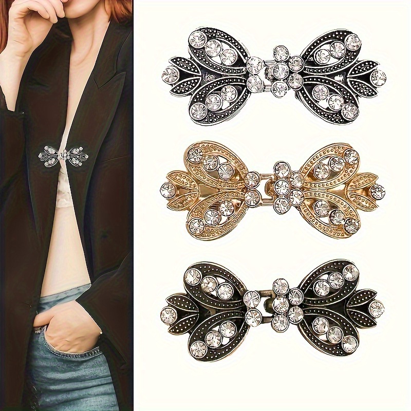 

3 Elegant Sweater Clips With Water Drill, Vortex Clip, Cloak Clip, Vintage Cardigan Clip, Shawl Clip, Dress Clip, Shirt Clip, Sweater Clip - Suitable For Ladies' Jackets, Scarves, Etc.