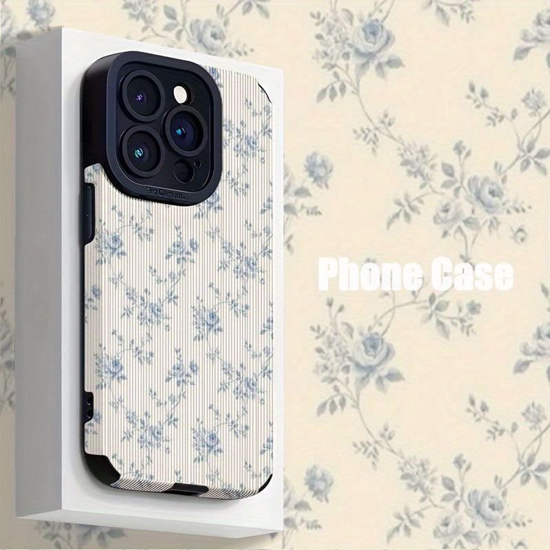 TEMU Phone Case: Elegant Floral Pattern Tpu Case For Iphone 16 Pro Max/14/16 Plus/15/13 Pro/12/11/x/xr/xs Max, Anti-drop Vertical Stripe, Light