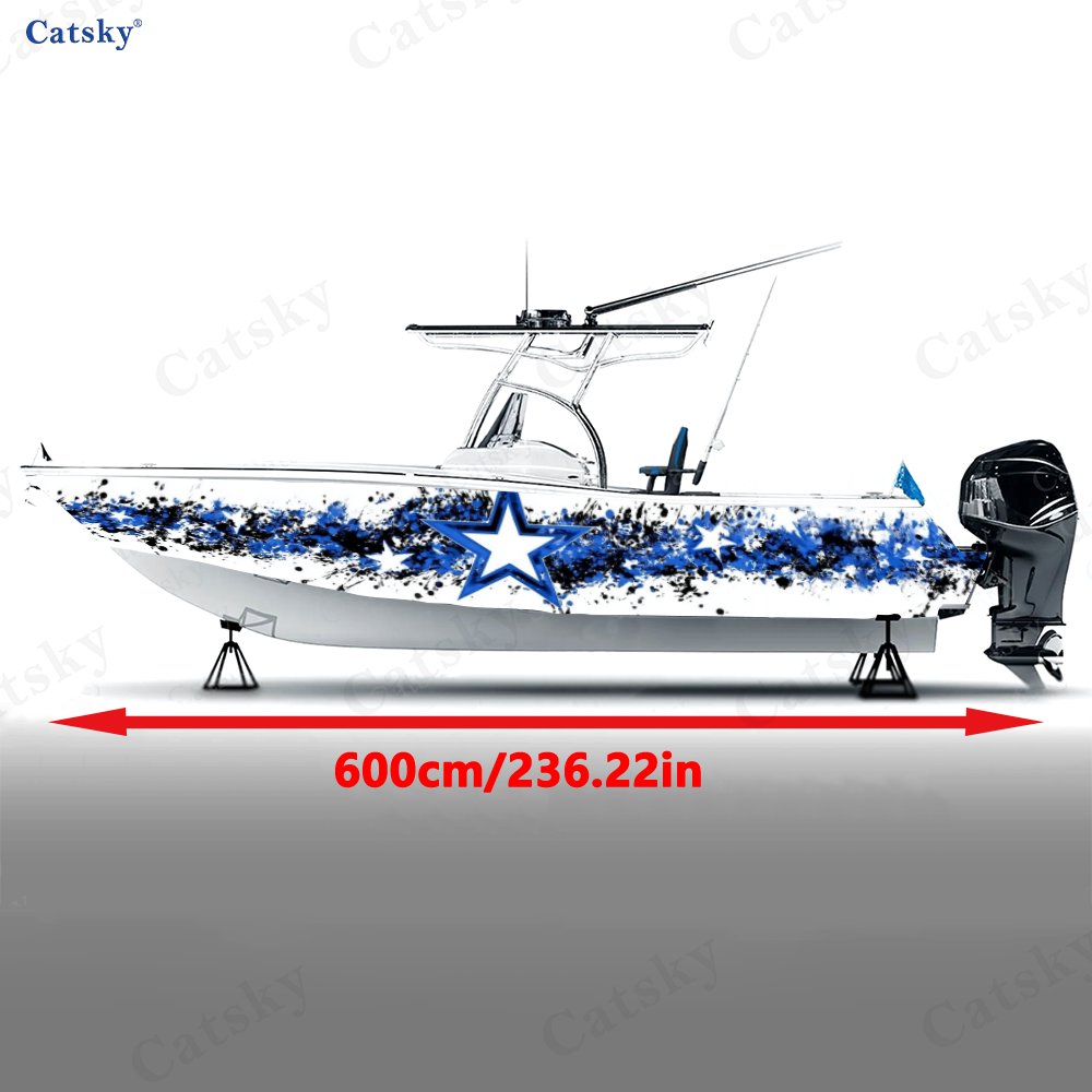 2pcs Vibrant Blue and White Star Boat Wrap Vinyl Decal