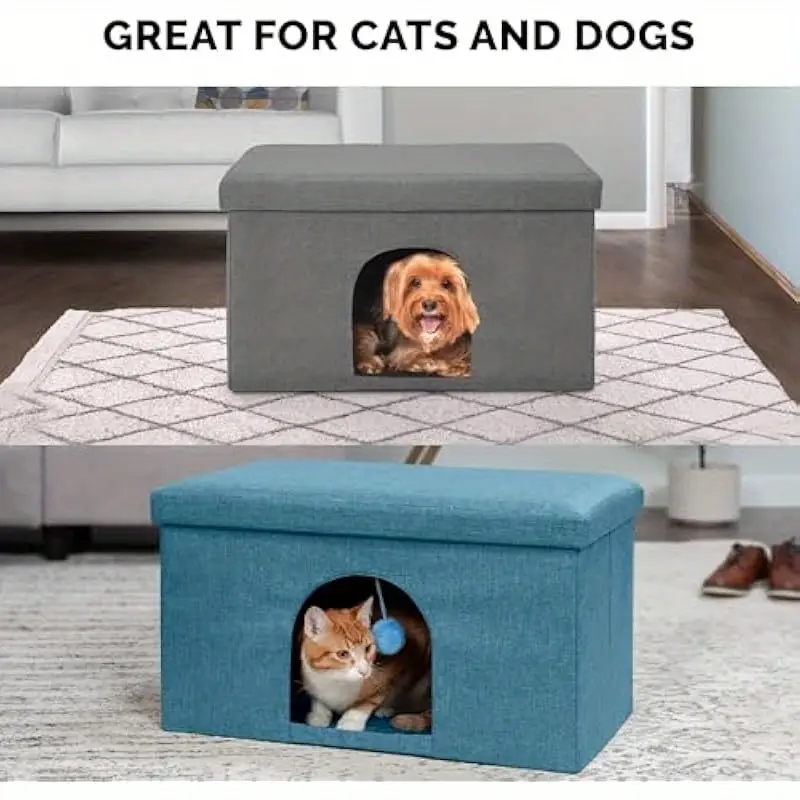 collapsible foldable pet house for cats small dogs 130lb capacity w plush ball toy ocean blue large 25 5 x15 x15 indoor living room furniture travel condo indoor dog house cozy enclosed design durable fabric cover Product details 4