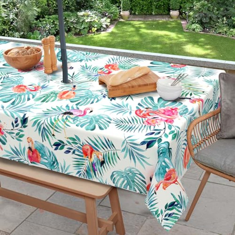 2d tablecloth 1pc outdoor tablecloth with umbrella hole and zipper spring summer rectangular patio table cover machine washable outdoor picnic tablecloth flamingo pattern 60x84 inches rectangular