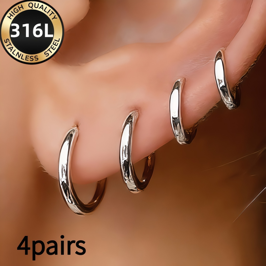 E-shop 4 Paar Ohrringe aus 316L Edelstahl, KC vergoldet, verblassungs- anlaufbeständig, leichter Luxus elegant, geeignet für den täglichen Arbeitsweg,
