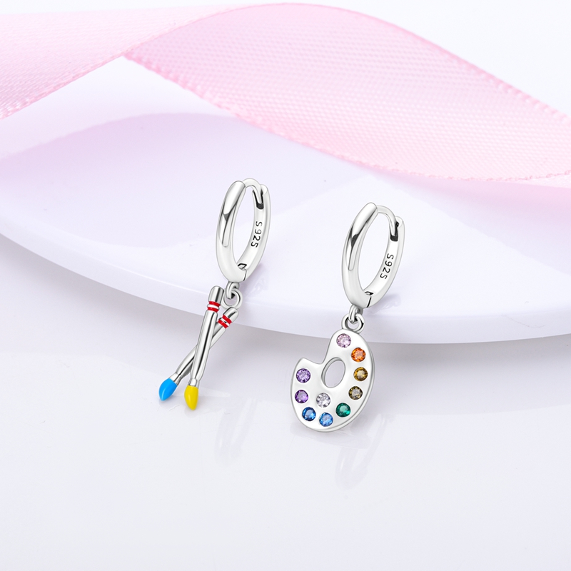 Women's Creative Painter Asymmetrical Earrings, Modern Design