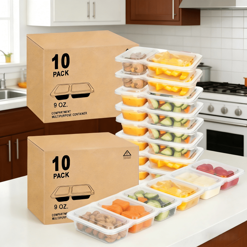 TEMU 10/19/38pcs Double Compartment Seasoning Box With Lid, Mini Plastic Snack Box, Microwave Heating, Leak Proof Food Storage Box, Portable Takeaway Food Box, Takeaway Sauce Box, Meal Preparation Box