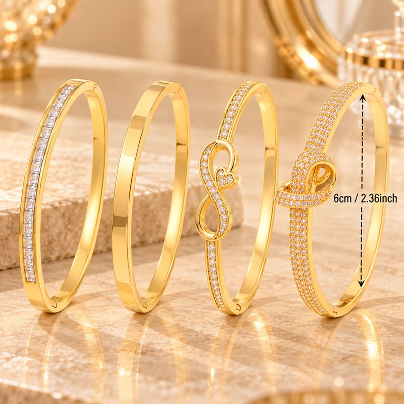 4pc Women's Stackable Bracelet Set, Heart & Knot Design