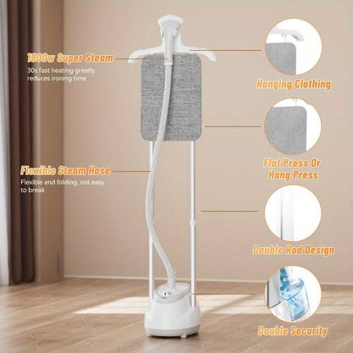 stand garment steamer for clothes 1800w steamers with adjustable double rod flat and hanging ironing with 1 6l water tank 30 wrinkle remover with 10 iron for home
