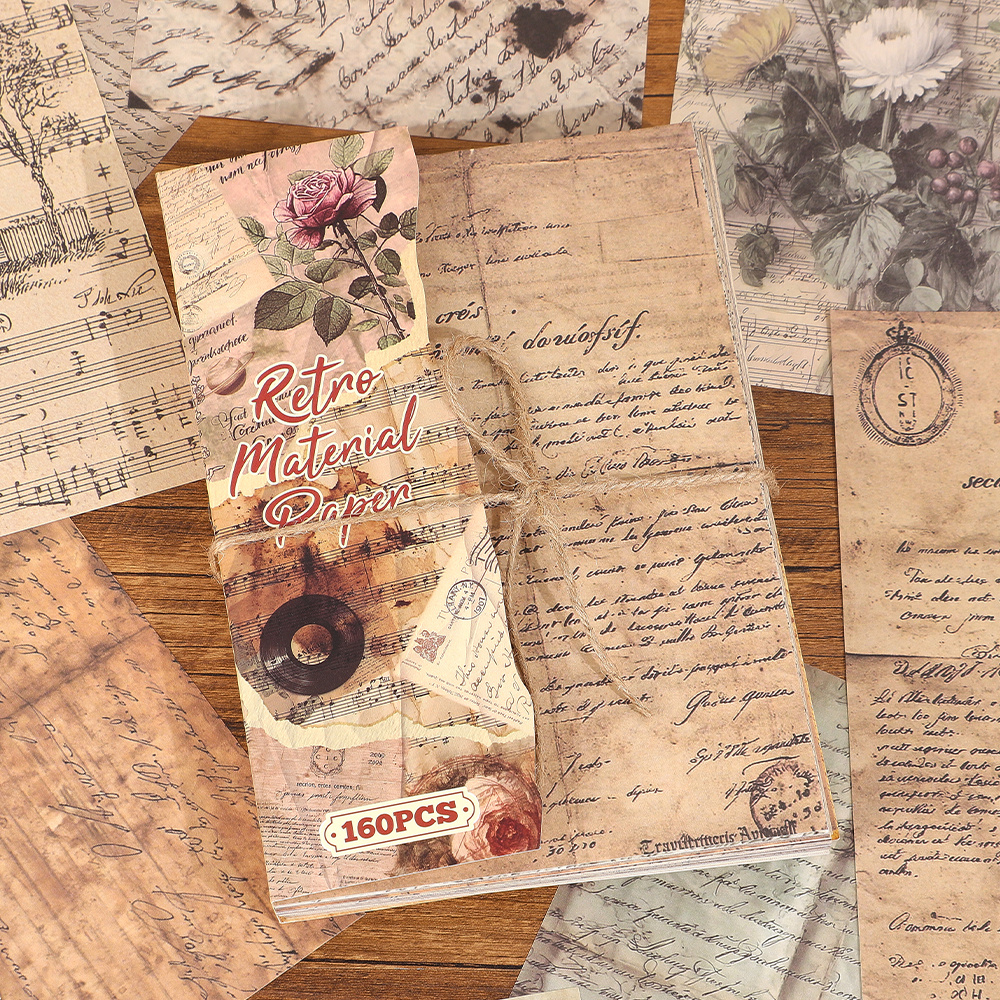 Image of 160 Sheets Vintage Text Paper Set Non-sticky Large Size Decorative Paper With 160 Unique Patterns - Perfect For Junk Journals, Diy Crafts & Planner Decorations