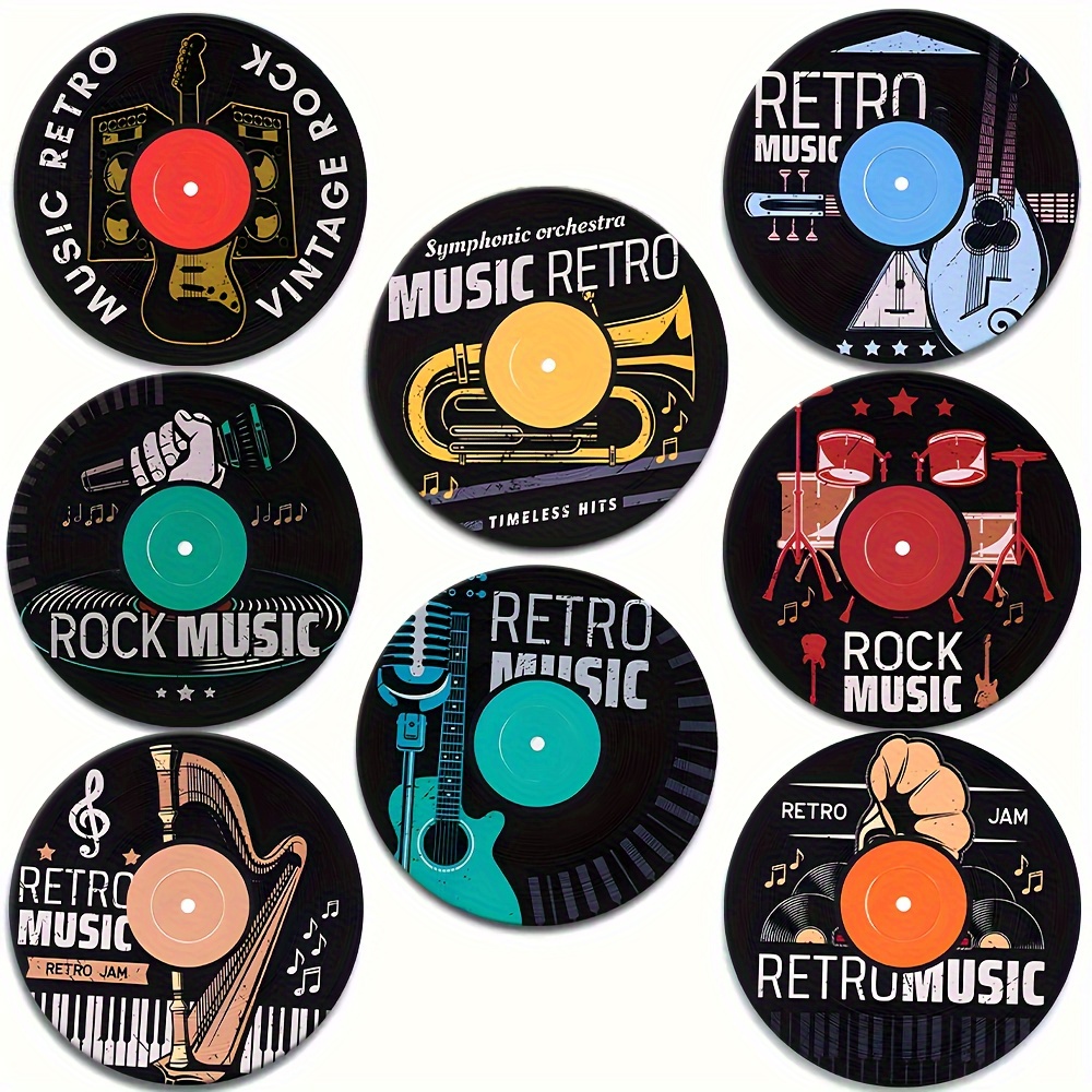 TEMU 2d Flat 8pcs Set Colorful Music-themed Wooden Coasters, Suitable For Drinks, Tea, And Coffee - Ideal For Home Or Restaurant Decor, Family, , And