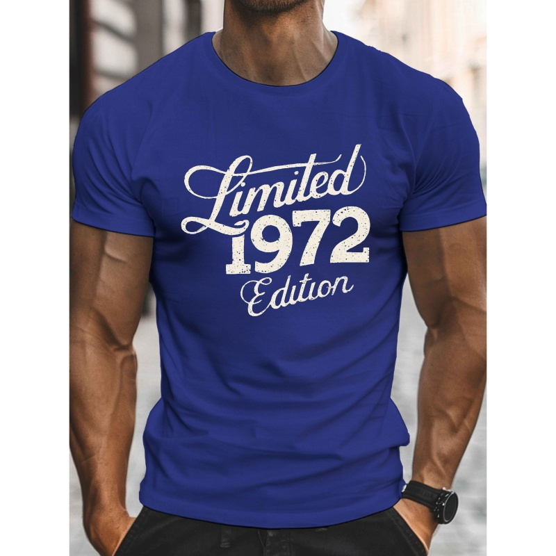 

1972 Print, Men's Round Crew Neck Short Sleeve Tee, Casual T-shirtcasual Comfy Lightweight Top For Summer