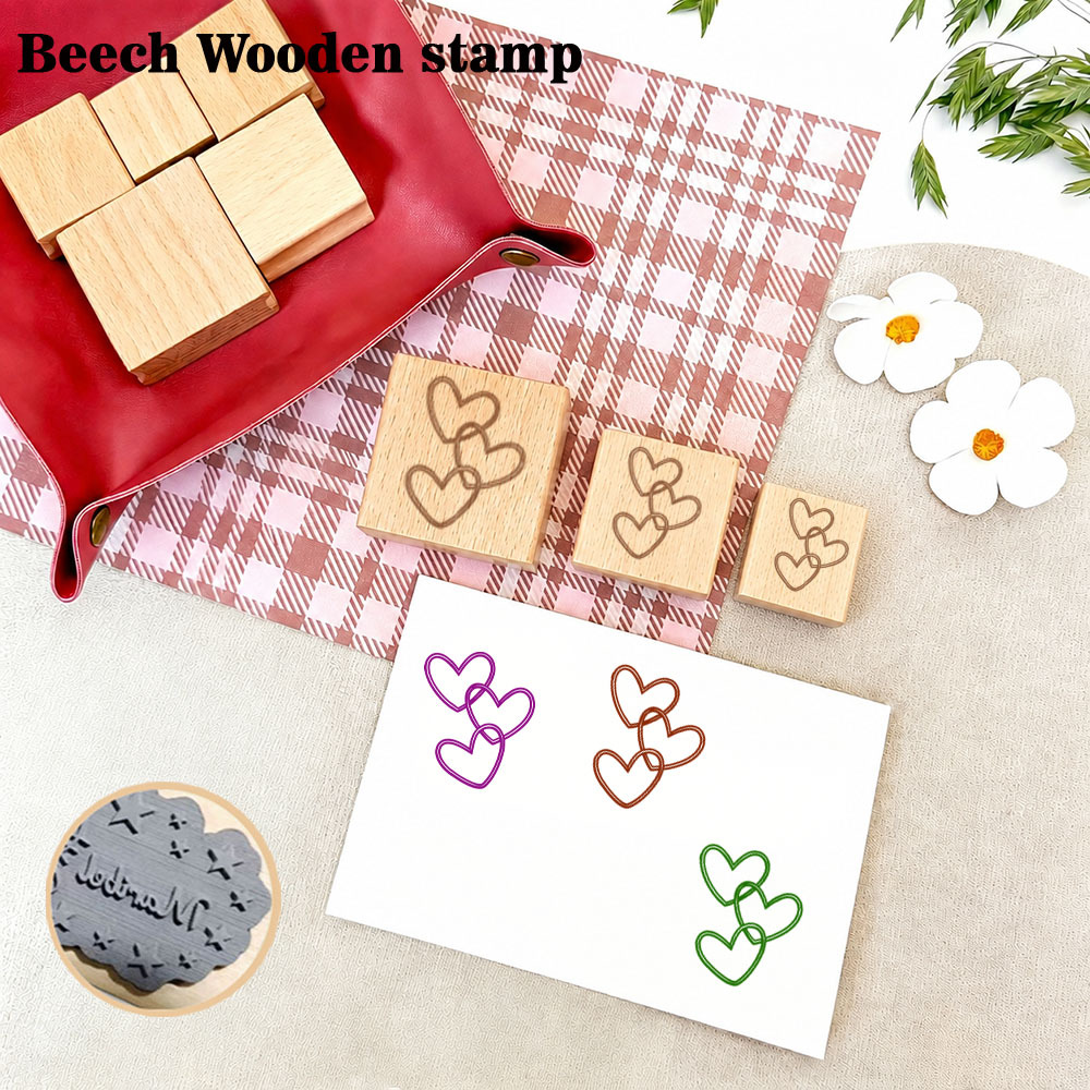 Fashion Heart Interlocking Square Wooden Rubber Stamp