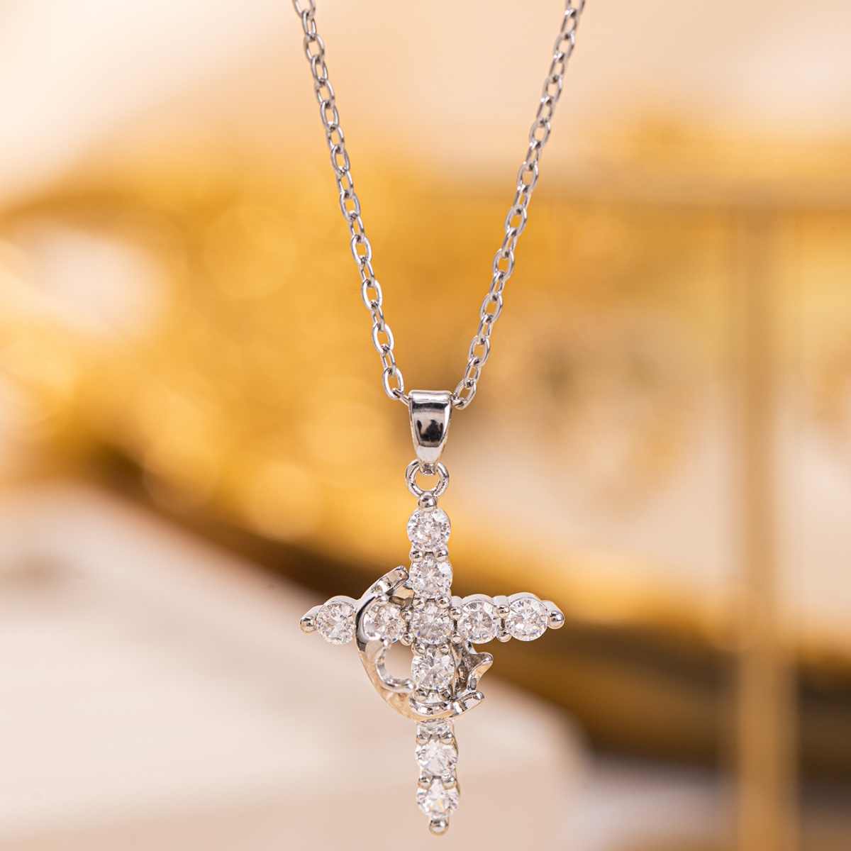 Light Luxury Crown and Cross Copper Pendant Necklace