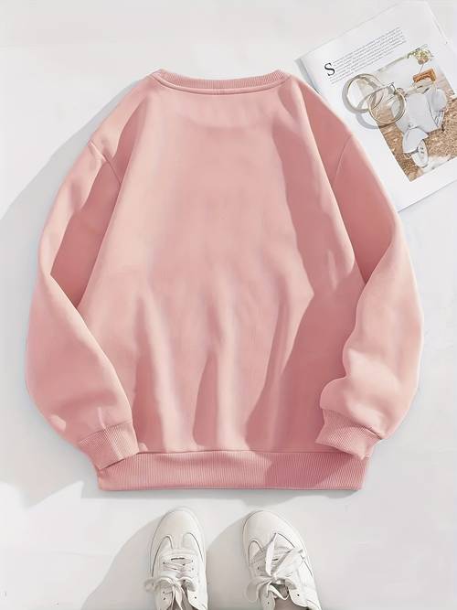 womens fashionable casual cute simple kitten pattern print lined crew neck sweatshirt
