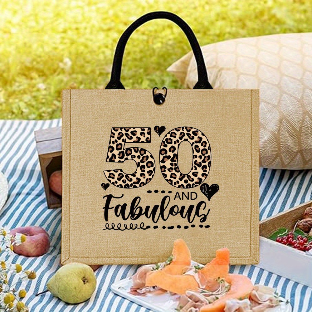Image of American Student Day Jute Bag Aesthetic Birthday Tote Bag, Birthday Gift, Large Capacity Trendy Durable Printed Handbag For Outdoor Picnic, Party, Traveling, Shopping