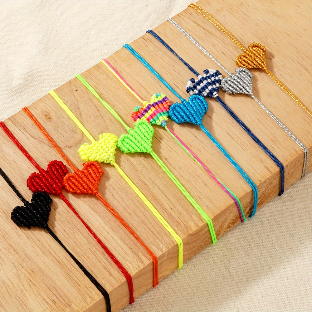 1pc bohemian spring summer new cai color jewelry thread woven slant twist knot heart bracelet accessory suitable for parties and beach vacations