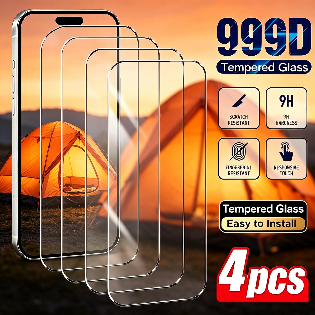 TEMU [4pcs Tempered Glass Films] Suitable For Xiaomi 12. 9d Full Screen Coverage, 9h  Hardness, 8k Hd Anti-fingerprint, With Edges, , Compatible With
