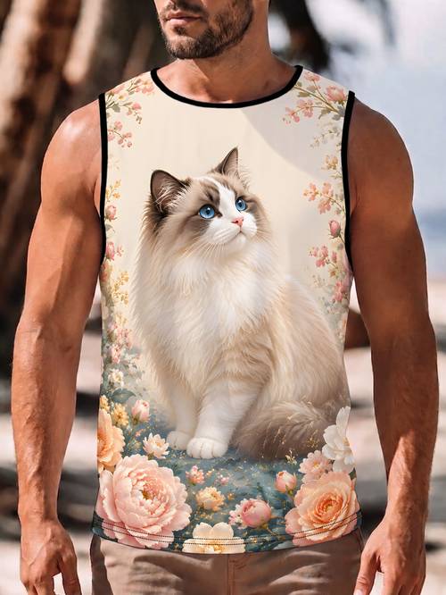 imagen del artículo camiseta sin casual para hombre, chaleco sin con estampado , top corto sin , para , regalo para novio, vacaciones, uso , - sin /bordado/lentejuelas