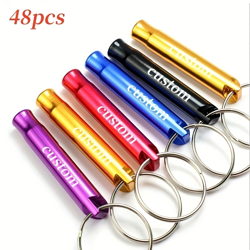 TEMU 48 Custom Whistle Keychains, Aluminum Alloy Emergency Survival Whistles With Keyring, Bag Charms - Colorful Loud Whistles