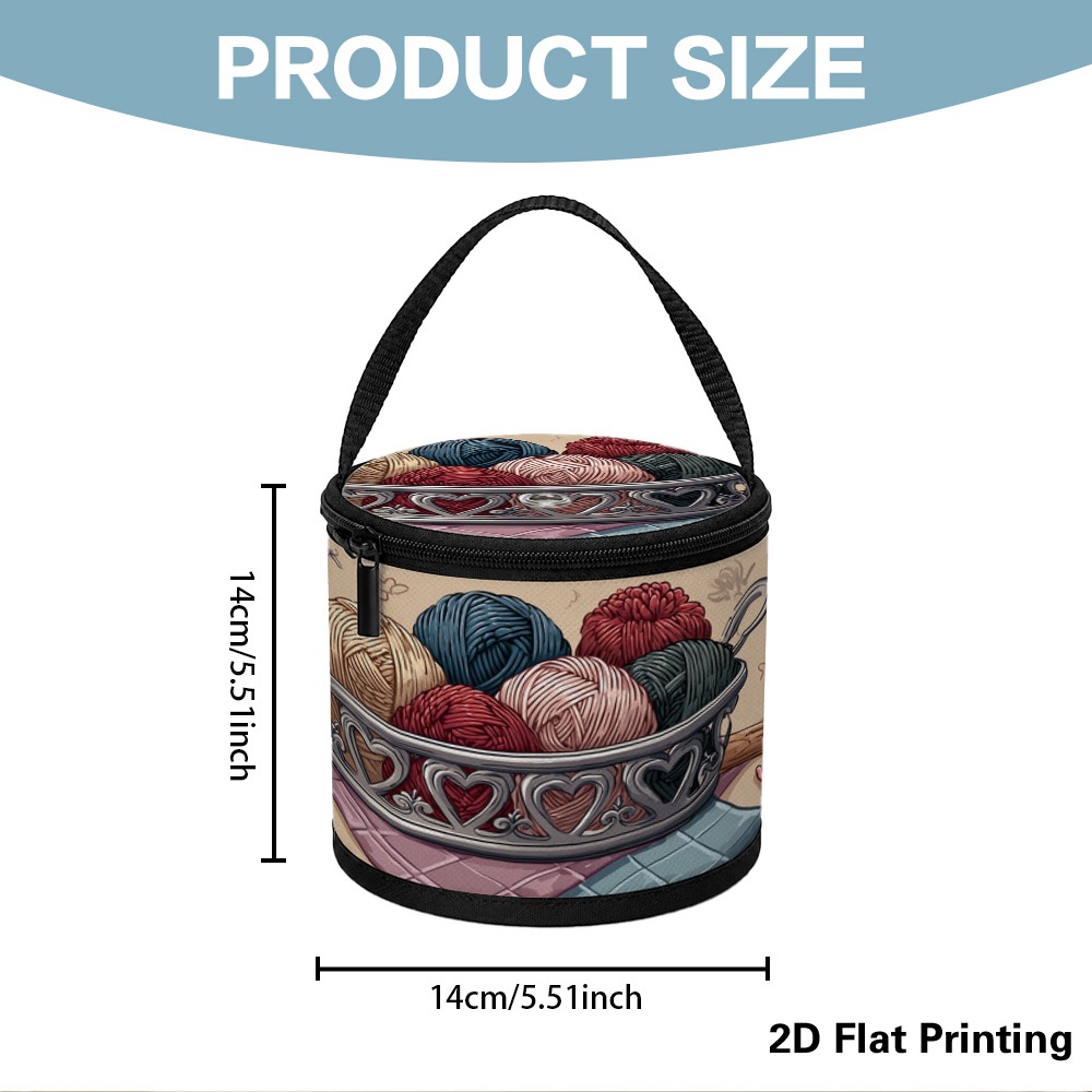 TEMU 2d Flat, 1pc Yarn Storage Organizer, Knitting Yarn Basket Graphic Print, Top Perforated Access Yarn Storage Case, , Lightweight Fabric, Zipper