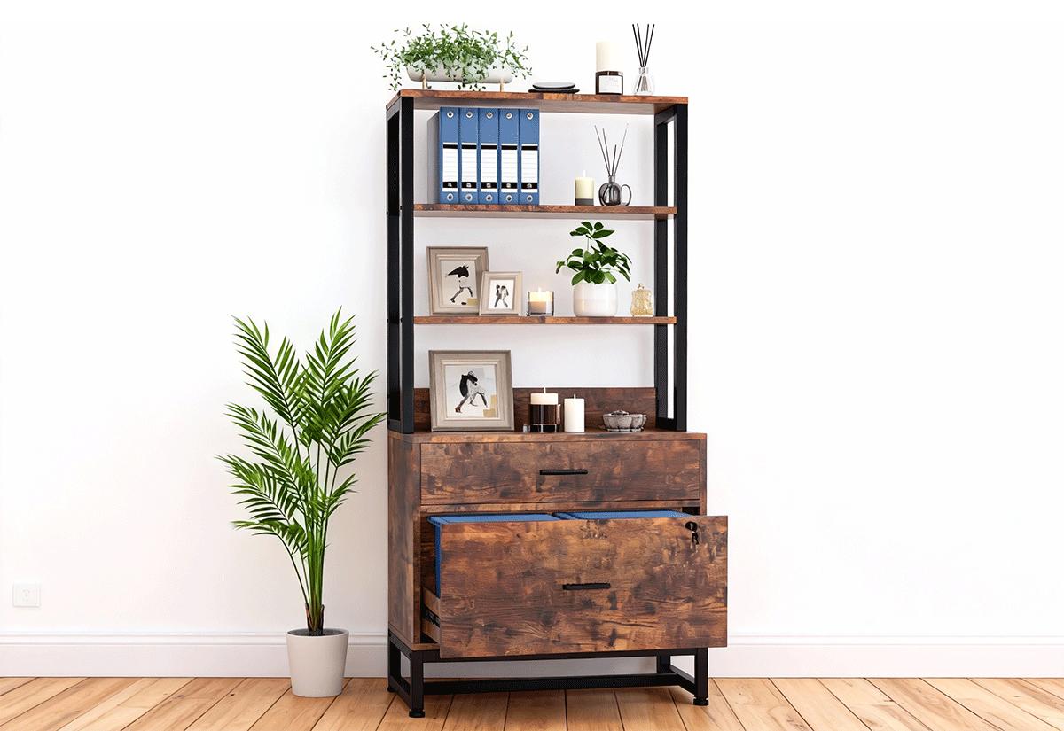 LustreC 2 Drawer Vertical File Cabinet with Lock & Bookshelf, Letter Size Large Modern Filing Cabinet Printer Stand with Open Storage Shelves for Home Office, White