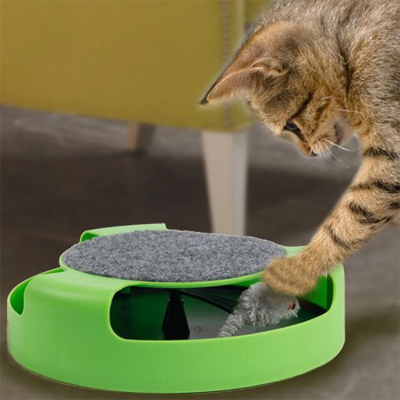 Un jouet tournant pour chat, un jouet de chasse à la souris pour chats, une planche à gratter au-dessus, une assiette de divertissement puzzle, Chat et souris amusants, Jouets pour chats, Sans pile