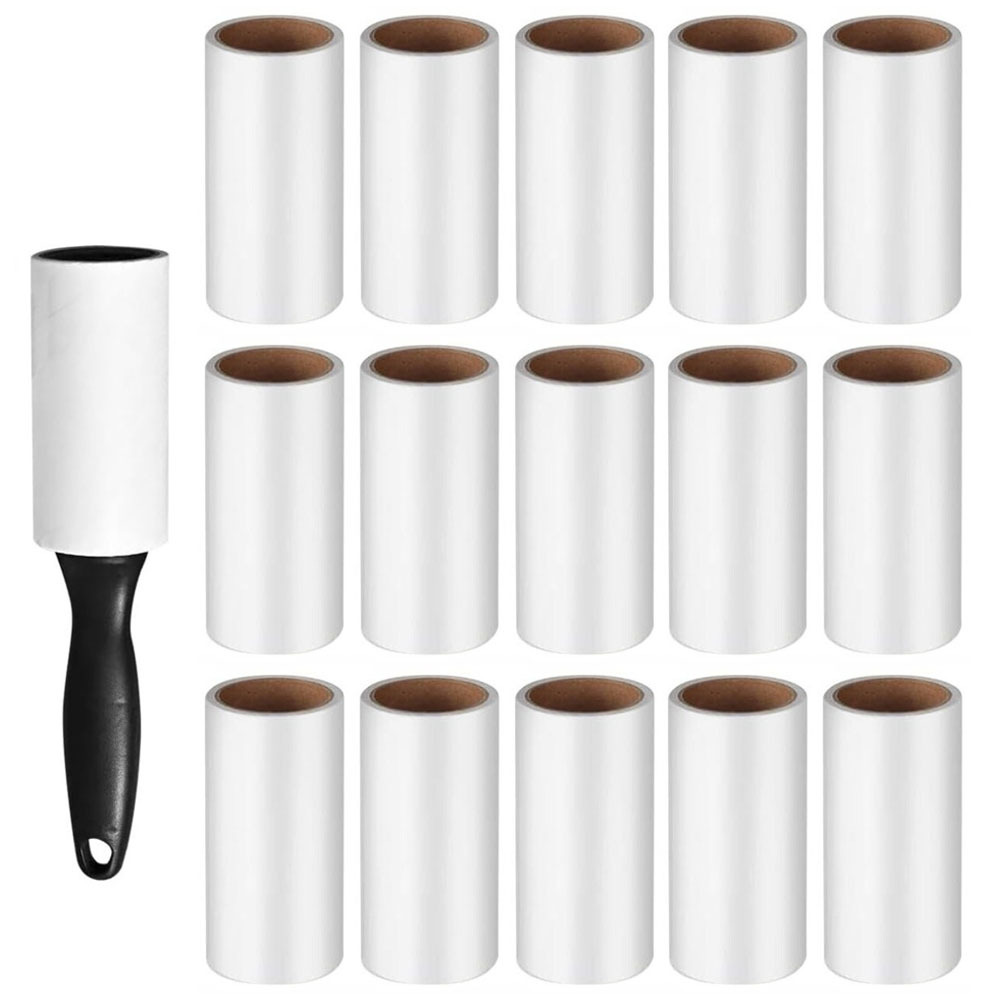 TEMU 17pcs Pet Hair Roll Set, 1 Handle+16 Filled Adhesive Rolls, Pet Hair Super Sticky Wool Roll Pack, Efficient Hair Removal Agent For Owners,