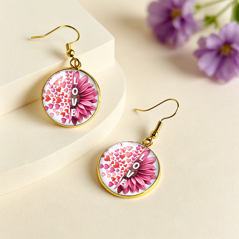 Valentine's Day Love Petals Illustration Round Earrings