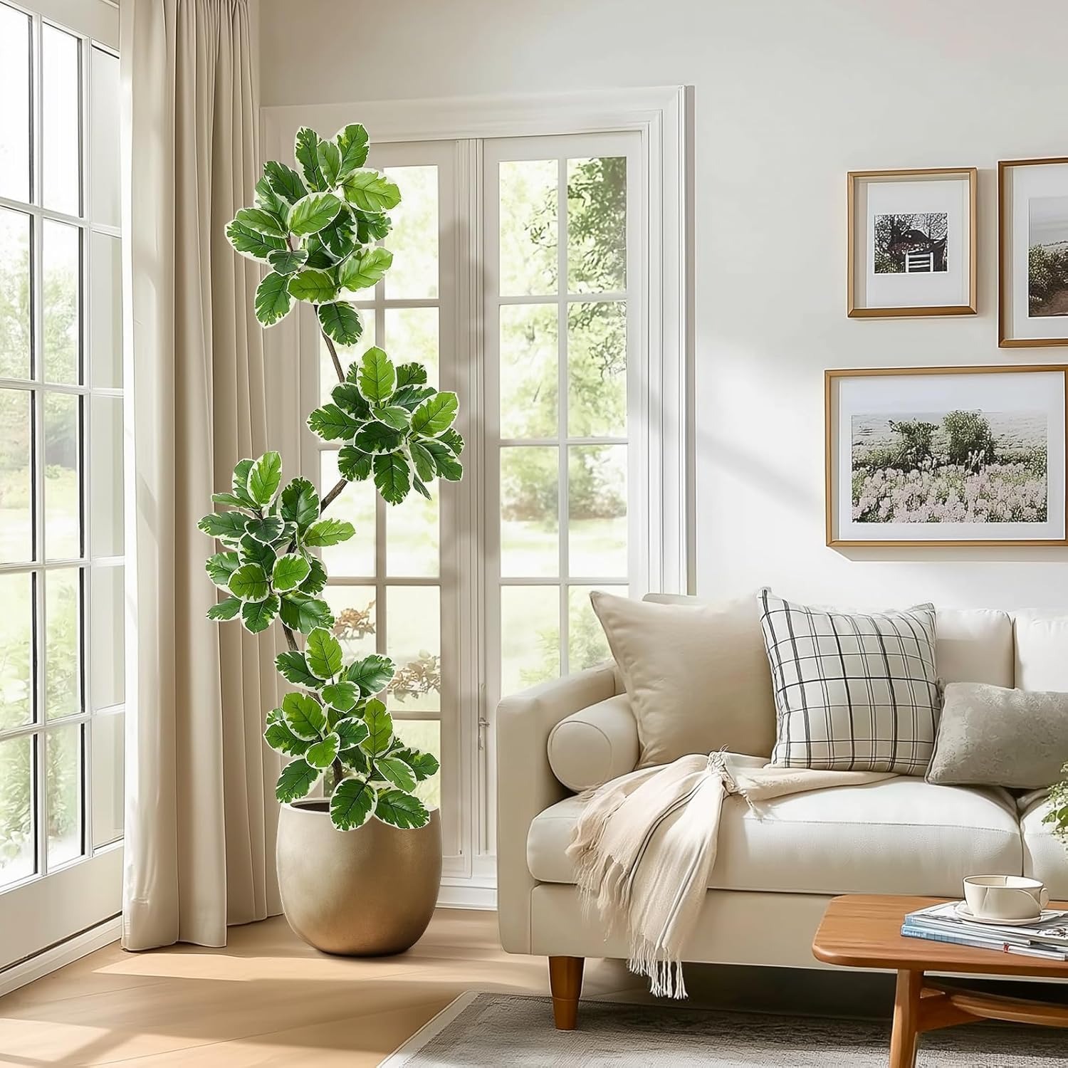 213,36 cm Hoge Kunstmatige Fiddle Leaf Figboom met Plantenbak