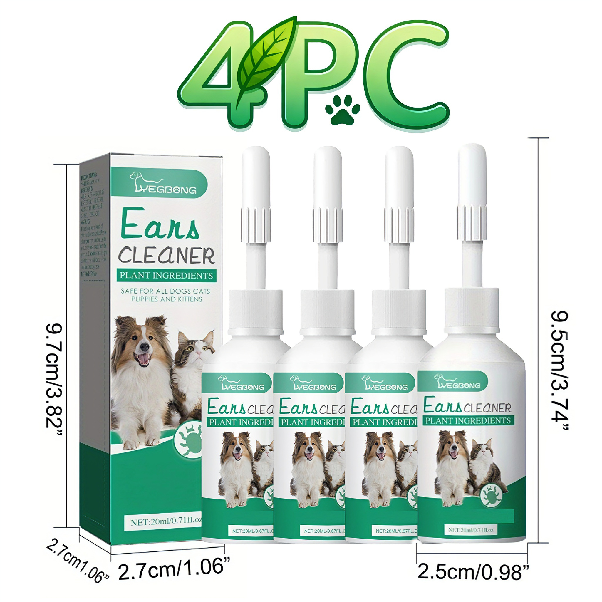 Ear Cleaning Solution for Cats and Dogs - Gentle Ear Wax Removal with Plant Extract Formula, Keeps Ear Canals Clean and , Long-Lasting Protection, Pet Ear Cleaning Care Kit, 4pcs Set
