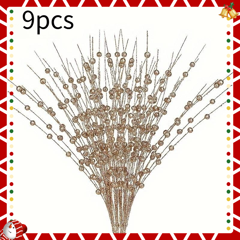 TEMU Lot de 9 tiges de fruits à paillettes avec perles brillantes, branches pour petit vase de sapin de Noël, décoration de fête de mariage, ornement