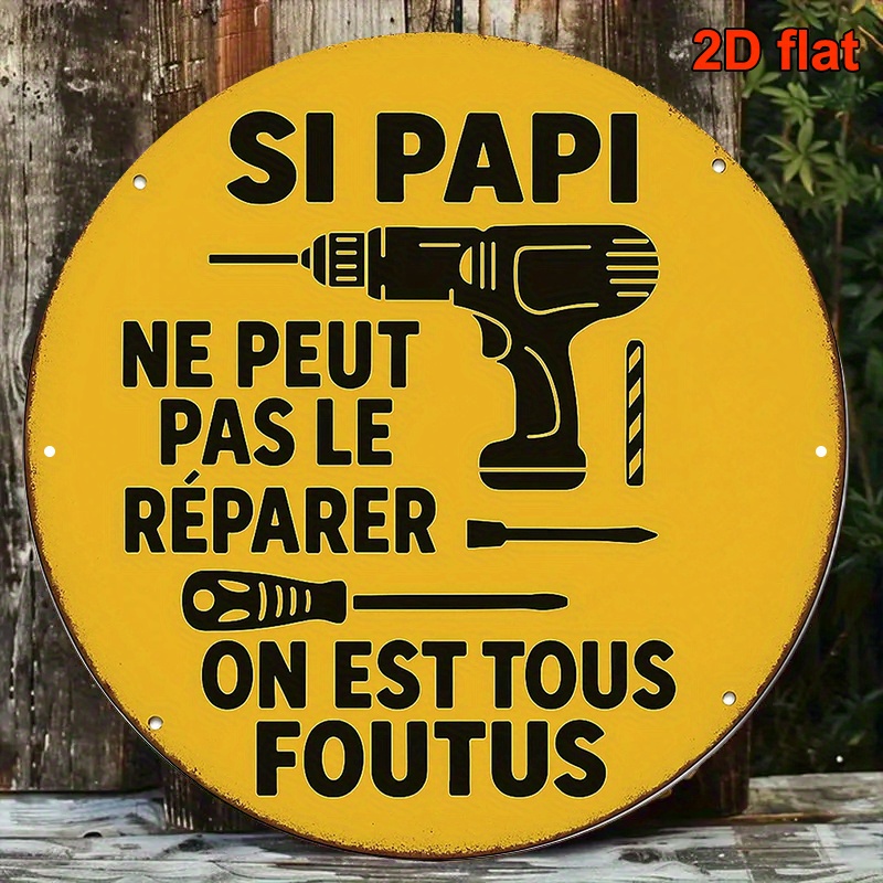 TEMU Plaque Décorative Rétro 2D Plate - "-Père Ne Peut Pas Réparer, Sommes Fait Pour L'Échec", Panneau de Réparation, Idéal pour Garage, Studio, Bar,