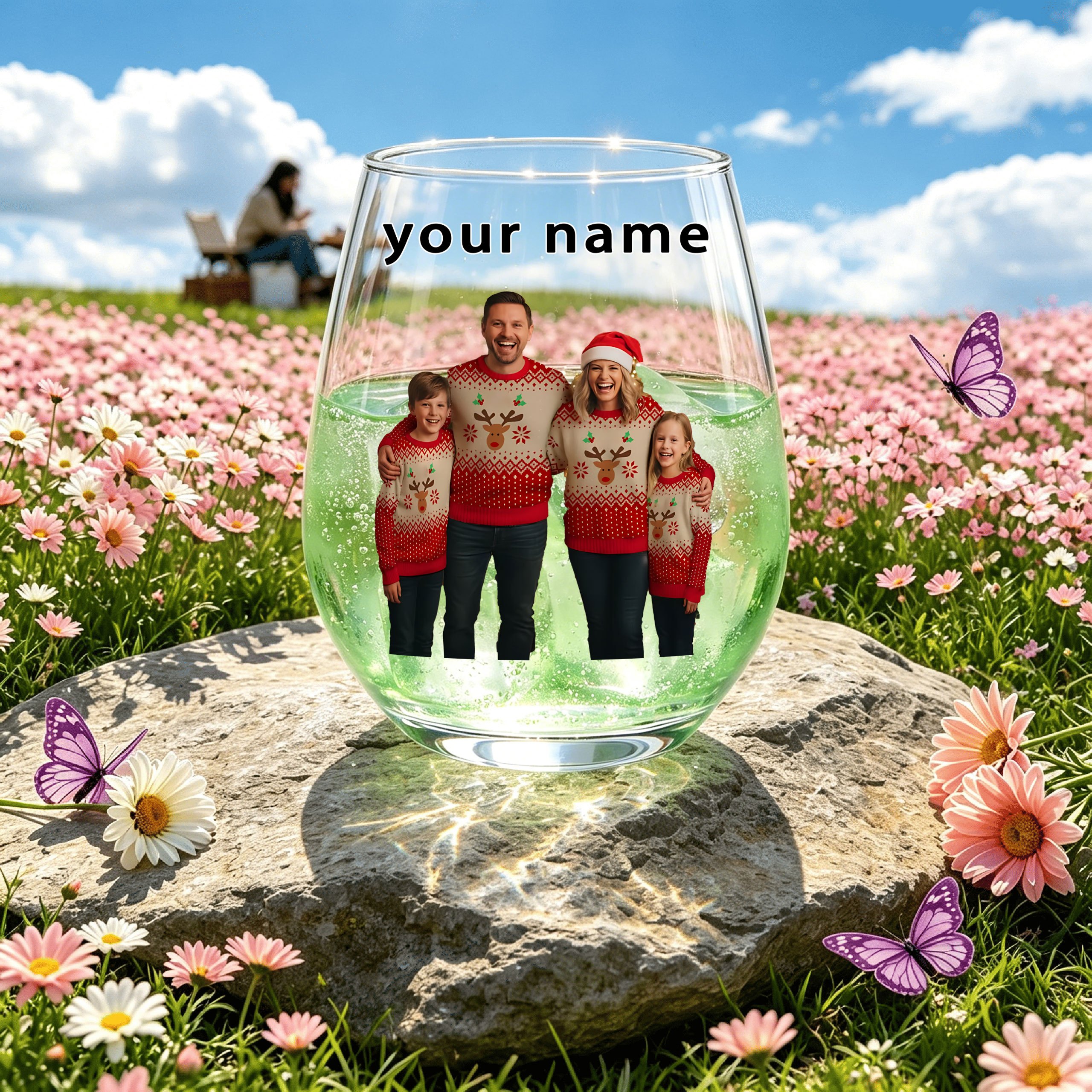 TEMU 1pc Red Dress Family Photo Engraved Glass Cup; Custom Photo/text Glass Cup, Suitable For Weddings, Anniversaries, Birthdays - Reusable And