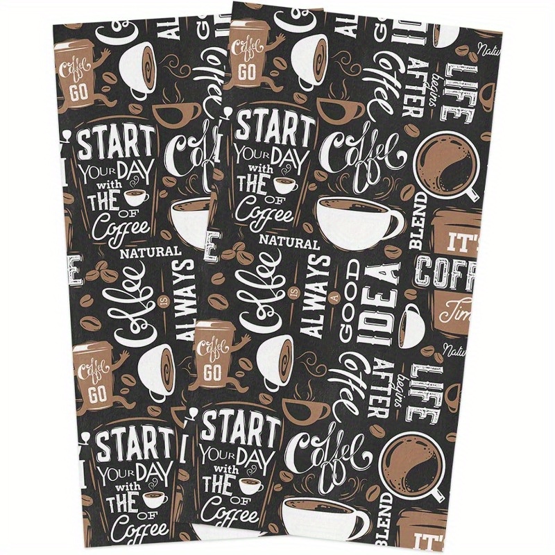 

2-pack Contemporary Coffee-themed Polyester Kitchen Towels, 18x26 Inches, Super Towels With Machine Washable Character Design, Ideal For Holiday Decoration And Gift