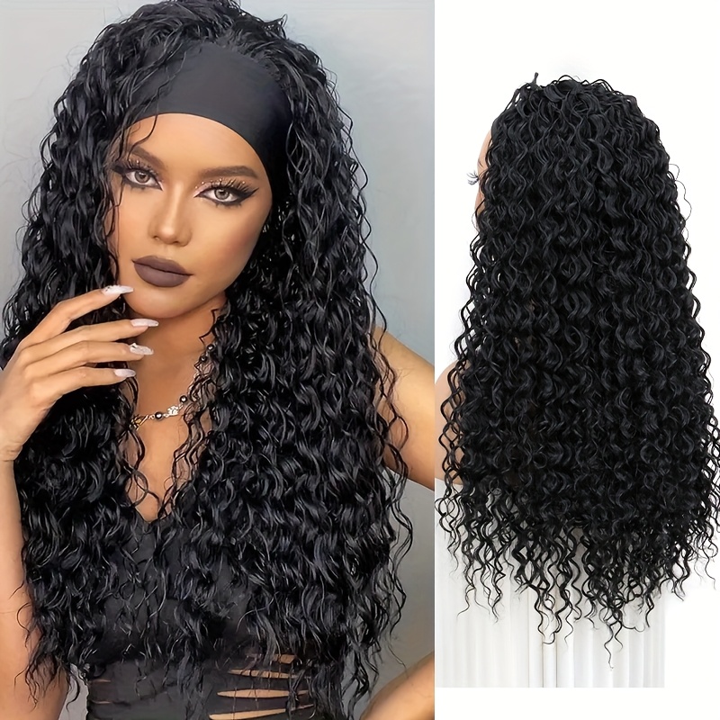 E-shop Stirnband Perücken Deep Wave Haar Perücken mit Stirnband Lange Synthetische Faser Perücken mit Stirnband Befestigt für Frauen