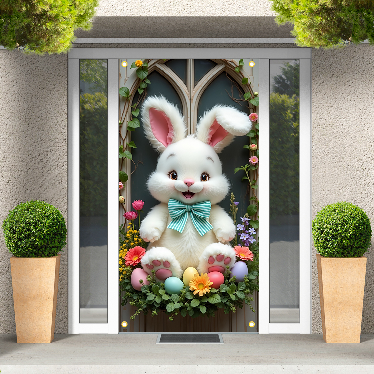 

2d Door Banner 1pc Asoonyum Easter Bunny Door Cover Banner - Polyester 100% Hanging Sign With Floral Wreath And Pastel Eggs Design For Indoor & Outdoor Party Decorations, No Electricity Needed