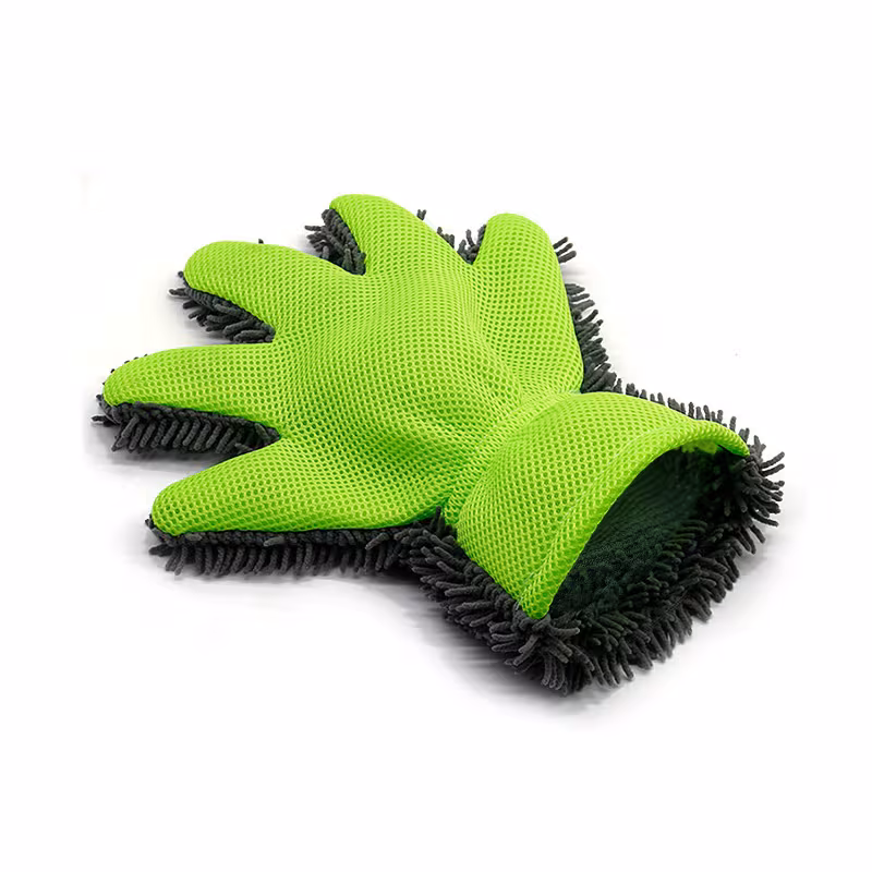 chenille thickened five wash gloves size 27 5 26cm 10 8 10 6in multi scene use dual sided car wiping and dust removal without damaging paint cleaning wheel hubs with mesh and foam green car wash gloves household dusting gloves Product details 3