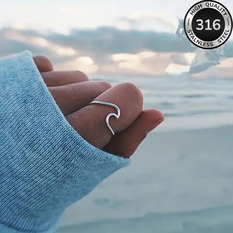 Hypoallergenic Golden Stainless Steel Open Ring with Wavy Curve