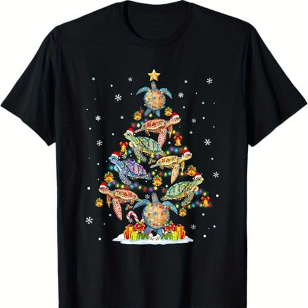 

Sea Turtle Christmas Tree Men's T-shirt - 100% Cotton, Casual Fit, Breathable & Soft, Perfect Gift For Dad