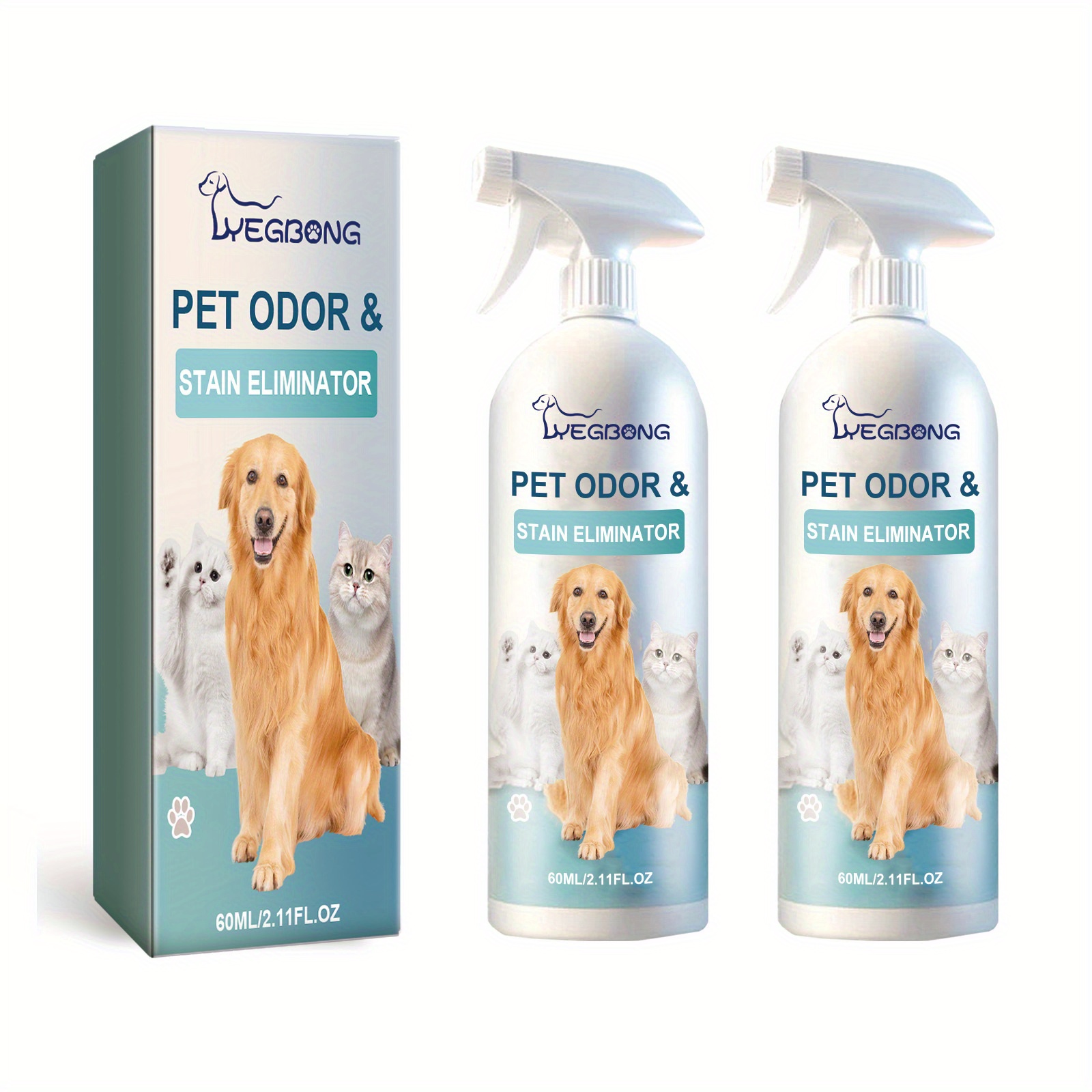 TEMU 2pcs Wegong & Stain Remover Spray - 60ml, Eliminates Odors, Air, Neutralizes Pet Waste Smells, Ideal For All Breeds, Home Use