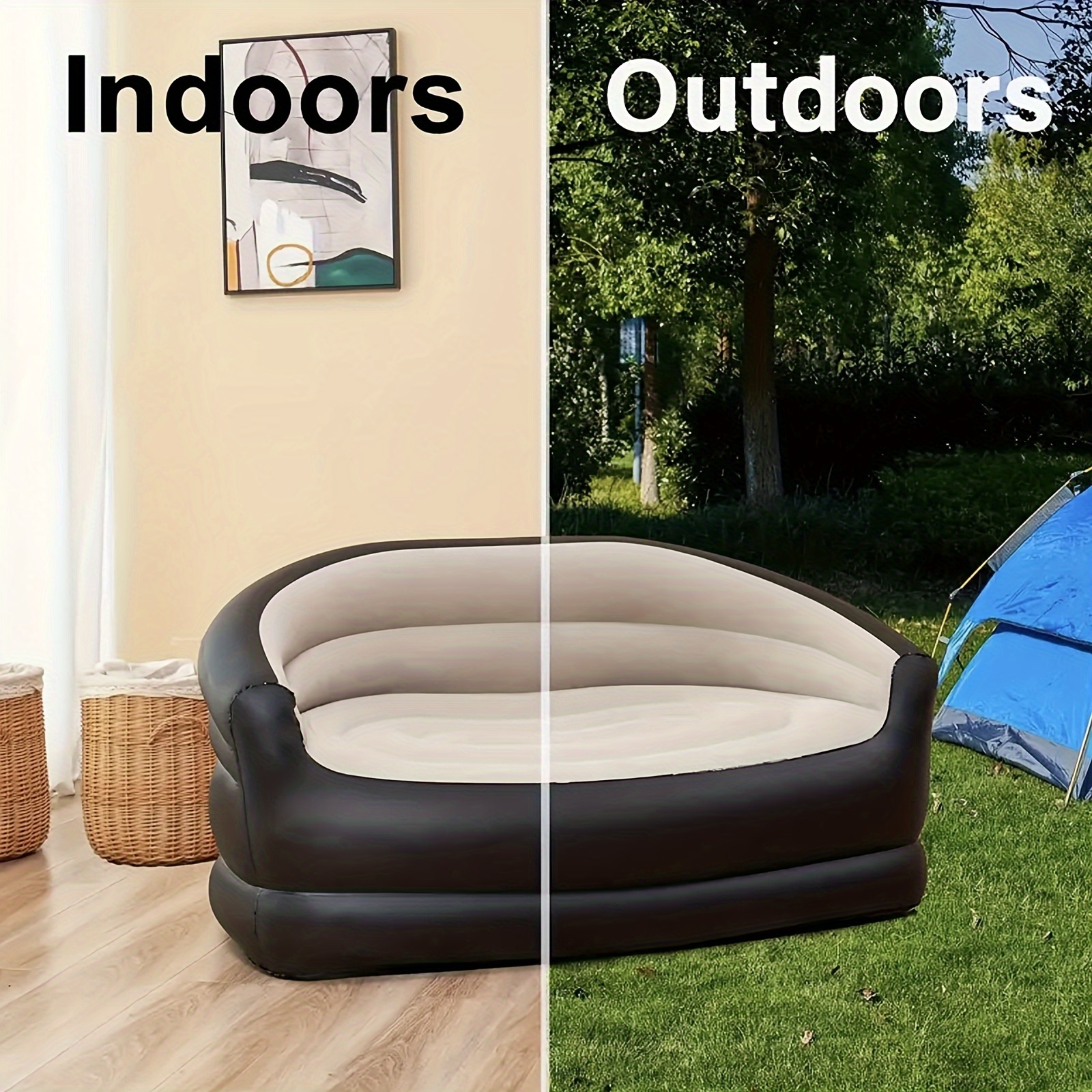 An Inflatable Outdoor Sofa, Portable Inflatable Couch, Foldable Double-Seat Inflatable Sofa, Portable Inflatable Lounge Chair, Equipped with an Air Pump, Featuring a PVC Frame, Suitable for Camping And Family Leisure.