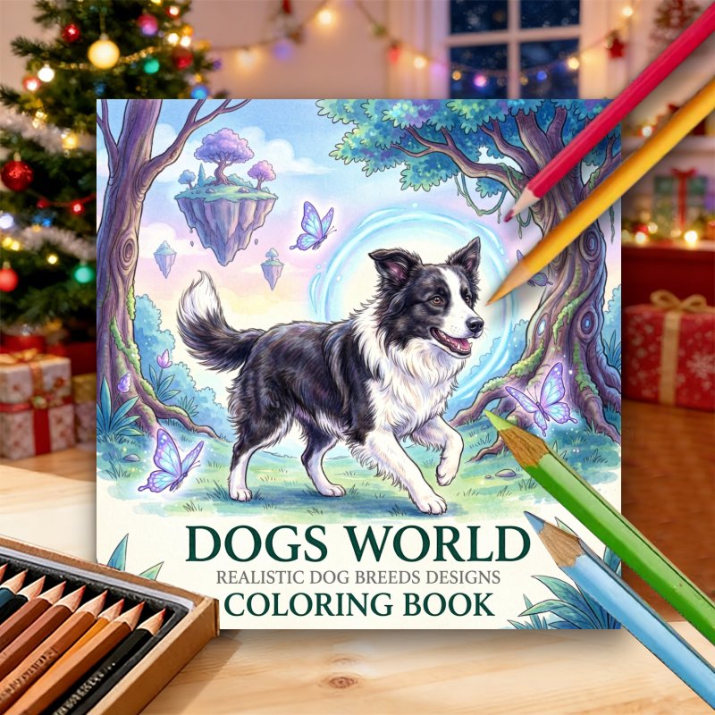 TEMU Hu Livre de coloriage pour adultes de 24 pages - Livre de coloriage Collie Border Collie pour la relaxation et la créativité, profitez de la