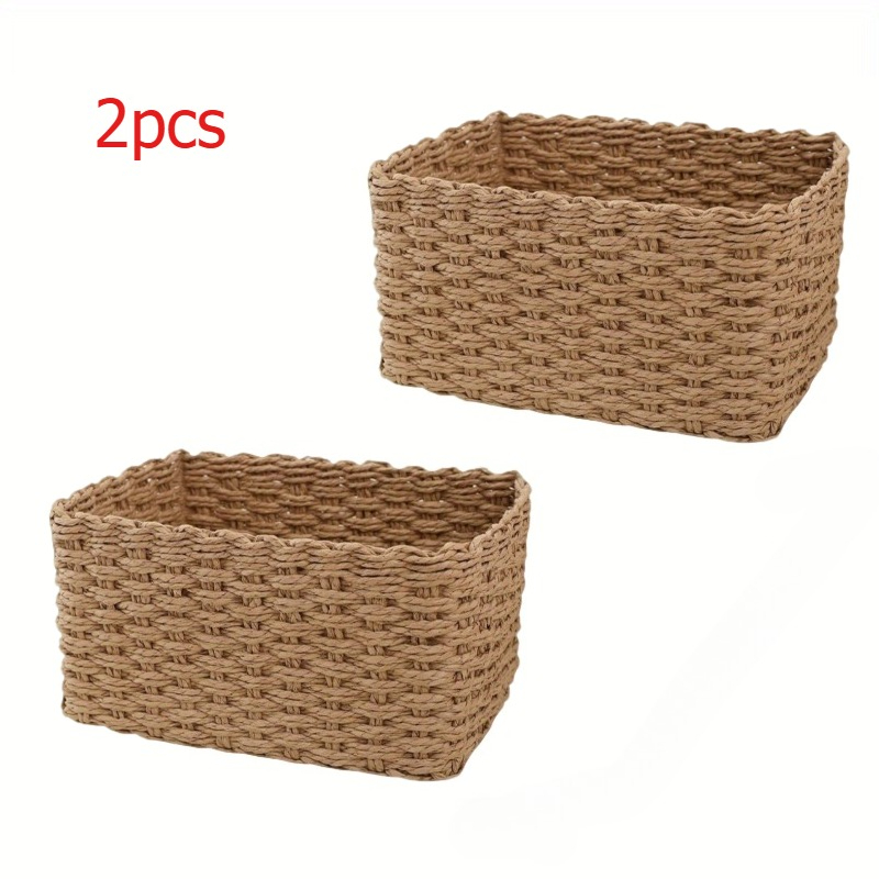 Image of 2pcs Bohemian Storage Baskets - Organizers With Open Woven Design, Sturdy Rattan Construction, Suitable For Bathroom, Bedroom, Living Room, Dormitory, Desk - Decorative Organizer For Home, Office