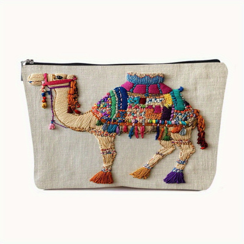 TEMU 1pc, Camel Pattern Ester Makeup Bag, Safety Zipper, Travel Makeup Bag, Zipper Light Makeup Bag, Makeup Bag, Makeup Bag, Toiletry Bag