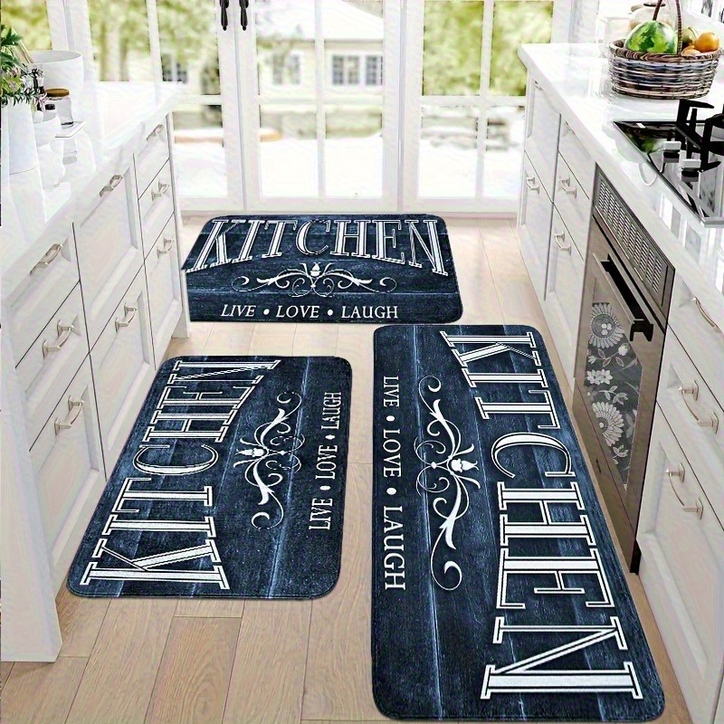 TEMU 2/3pcs Tapis de Cuisine à Motif Bois Bleu, Lavables en Machine, Fibre de Polyester, Rectangulaires, Légers, Adaptés pour Chambre, Salon, Salle à