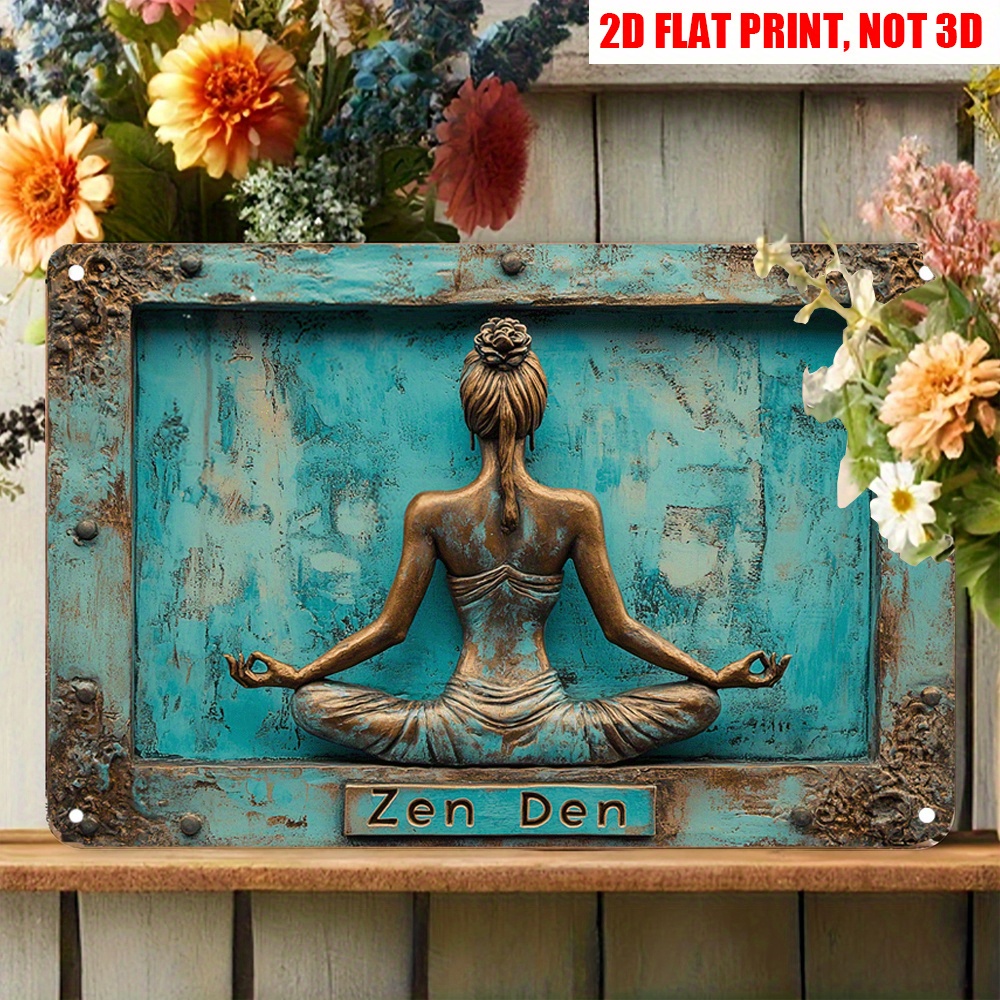 TEMU 2d Flat, 2d Flat Wooden Wall Art Sign - Bohemian Style Turquoise With Golden Distressed Effect, Featuring "" Text, Rustic Home Gym Decor, No